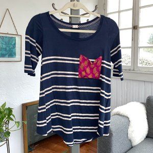 T.La Anthropologie navy shirt with accent pocket